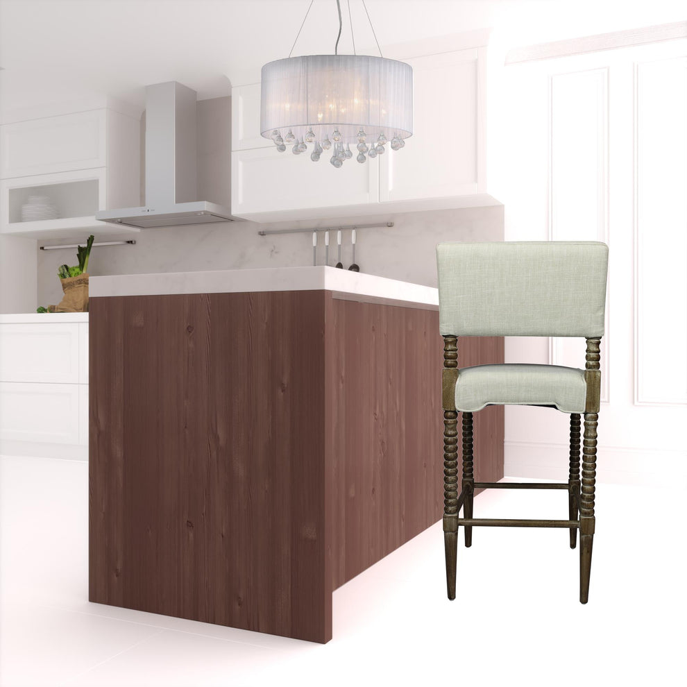 Off White And Brown Solid Wood Bar Height Bar Chair By Homeroots | Bar Stools | Modishstore - 3