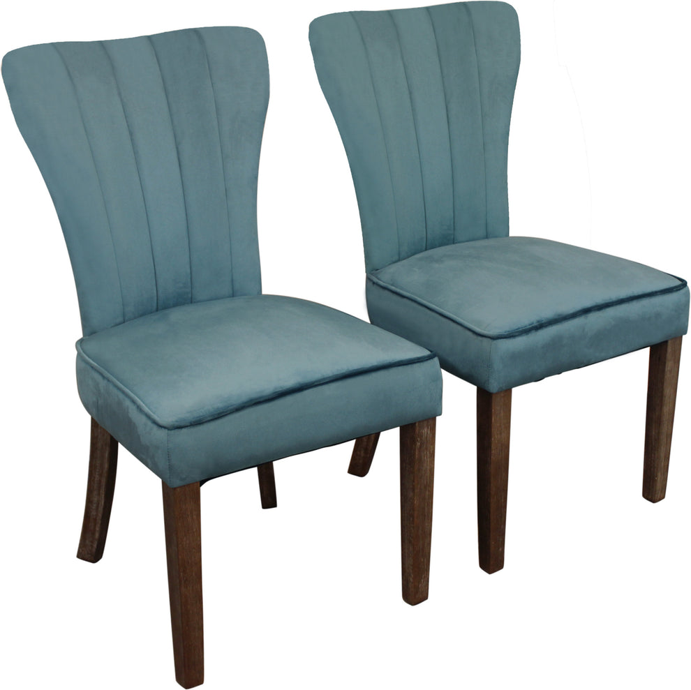 Set of Two Teal Blue And Brown Upholstered Velvet Dining Parsons Chairs By Homeroots | Dining Chairs | Modishstore - 2