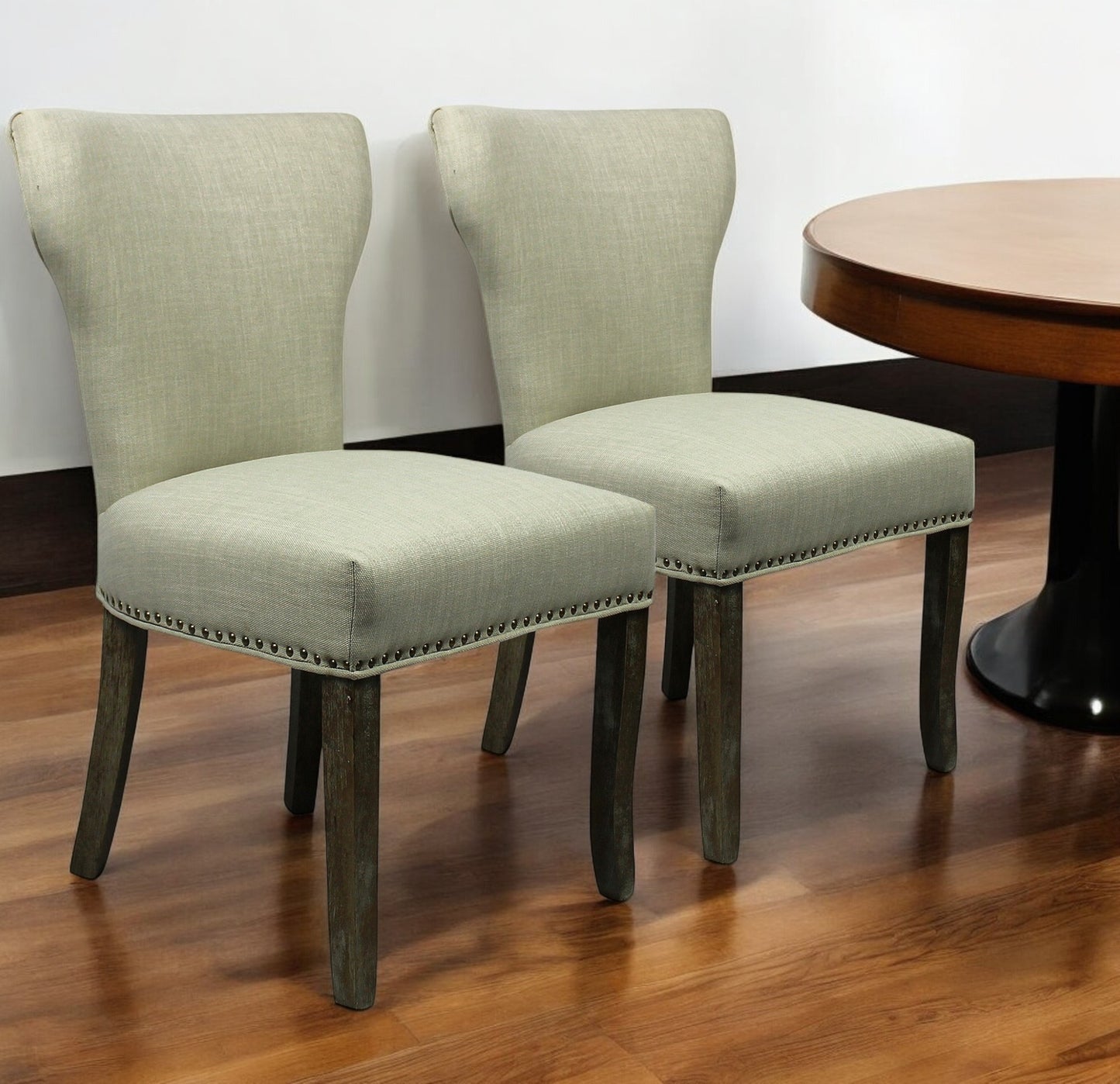 Set of Two Ivory And Brown Upholstered Fabric Dining Parsons Chairs By Homeroots | Dining Chairs | Modishstore - 1