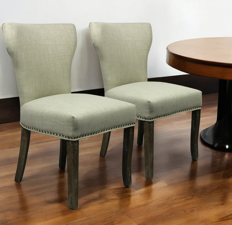 Set of Two Ivory And Brown Upholstered Fabric Dining Parsons Chairs By Homeroots | Dining Chairs | Modishstore - 1