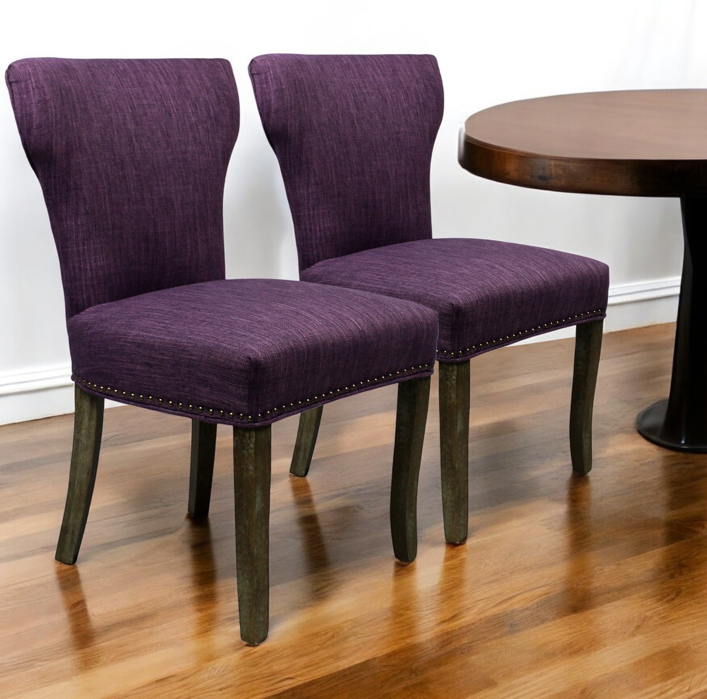 Set of Two Purple And Brown Upholstered Fabric Dining Parsons Chairs By Homeroots | Dining Chairs | Modishstore - 1