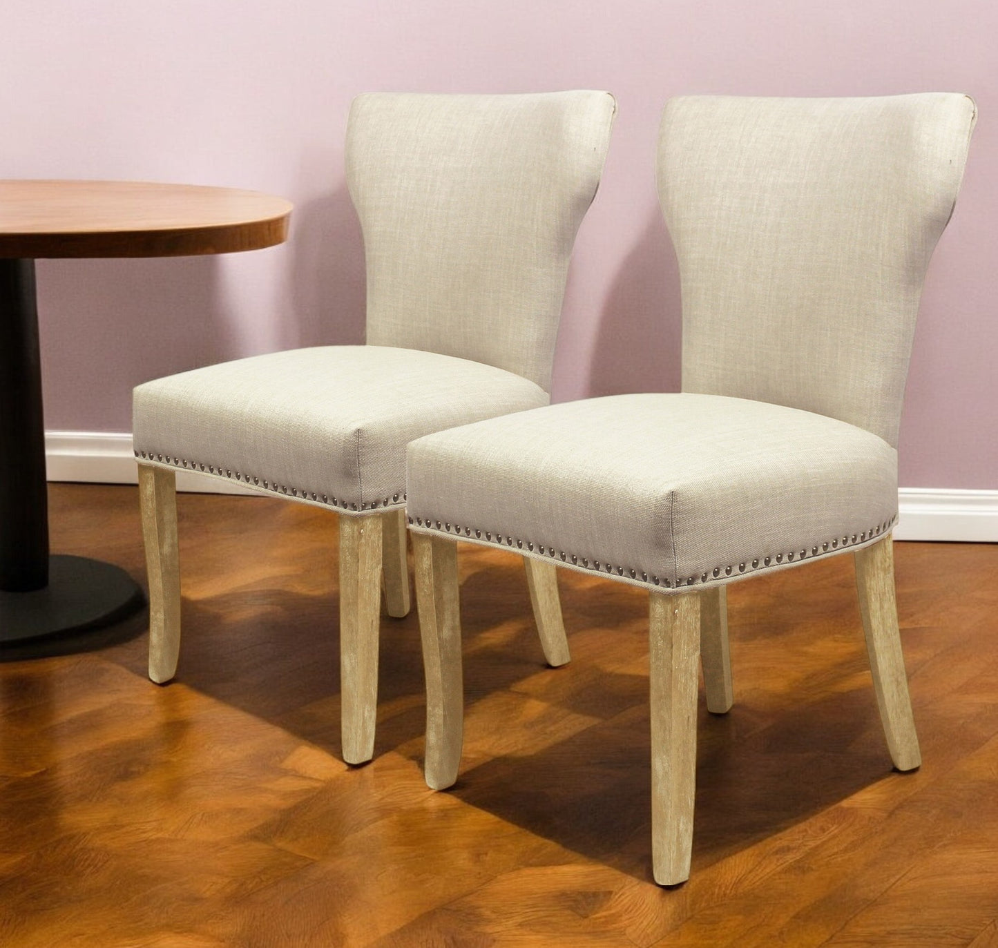 Set of Two Ivory And Natural Upholstered Fabric Dining Parsons Chairs By Homeroots | Dining Chairs | Modishstore - 1