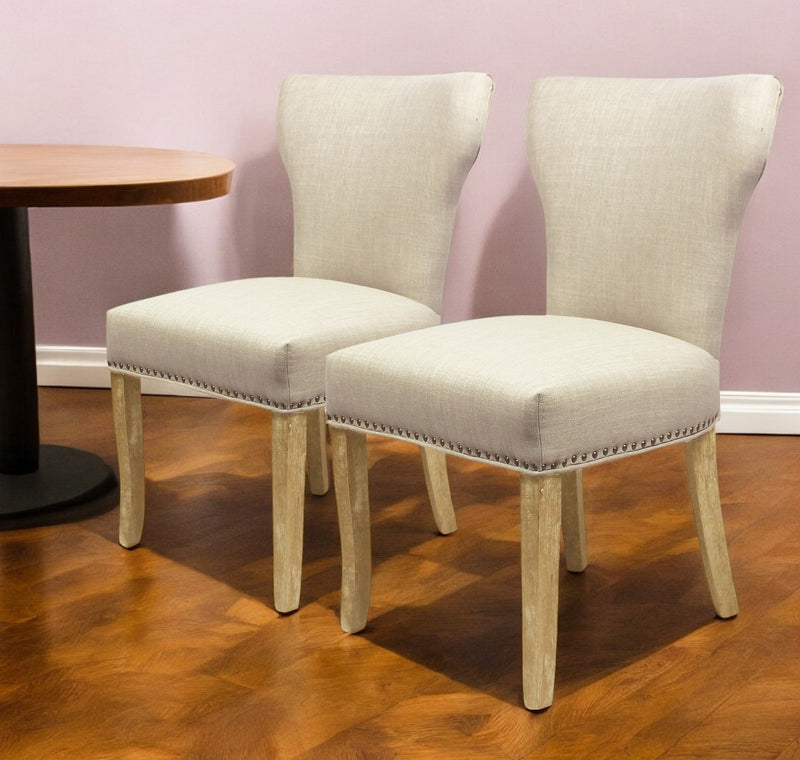 Set of Two Ivory And Natural Upholstered Fabric Dining Parsons Chairs By Homeroots | Dining Chairs | Modishstore - 1