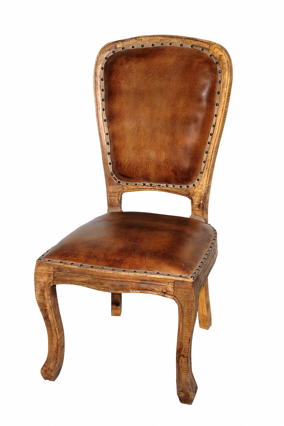 Set of Two Mahogany And Brown Upholstered Leather King Louis Back Dining Side Chairs By Homeroots | Dining Chairs | Modishstore - 2