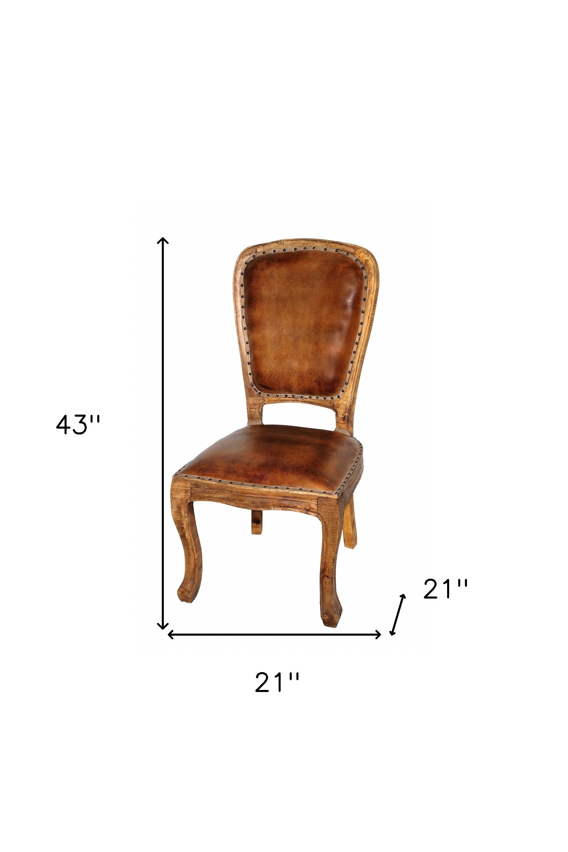 Set of Two Mahogany And Brown Upholstered Leather King Louis Back Dining Side Chairs By Homeroots | Dining Chairs | Modishstore - 5