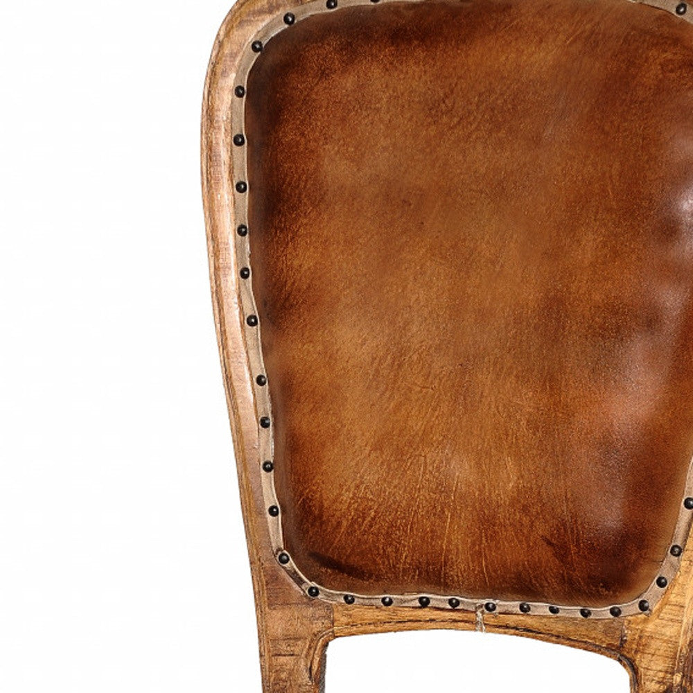 Set of Two Mahogany And Brown Upholstered Leather King Louis Back Dining Side Chairs By Homeroots | Dining Chairs | Modishstore - 3