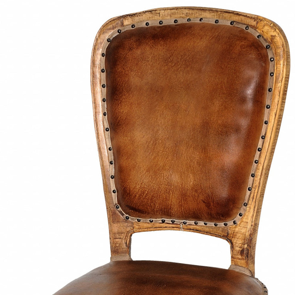 Set of Two Mahogany And Brown Upholstered Leather King Louis Back Dining Side Chairs By Homeroots | Dining Chairs | Modishstore - 4