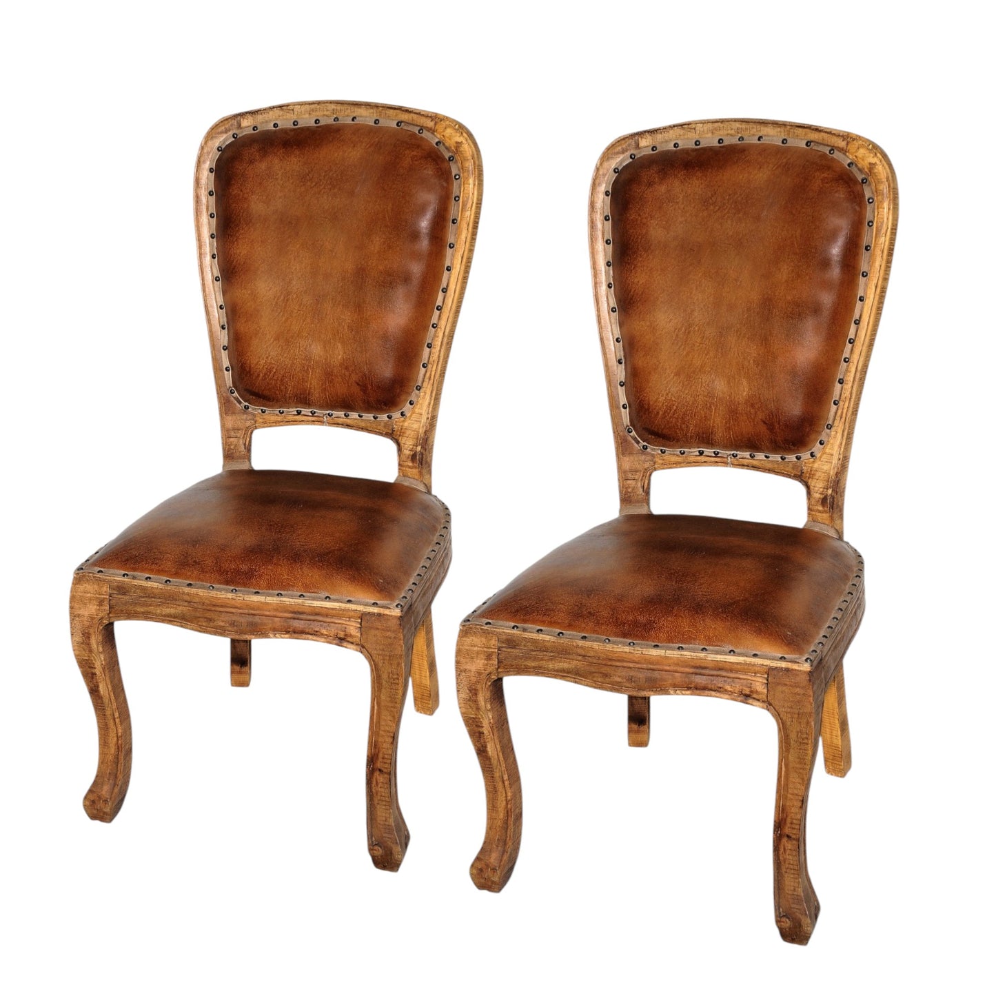 Set of Two Mahogany And Brown Upholstered Leather King Louis Back Dining Side Chairs By Homeroots | Dining Chairs | Modishstore - 6