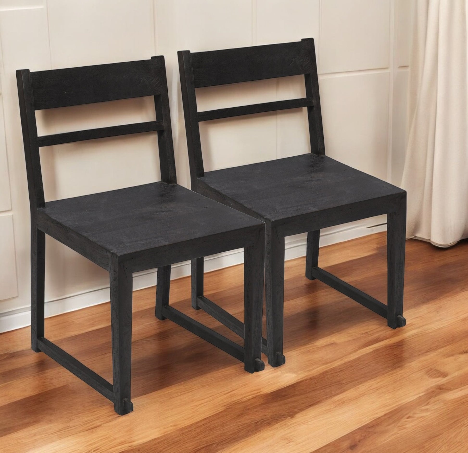Set of Two Dark Gray Wood Ladder Back Dining Side Chairs By Homeroots | Dining Chairs | Modishstore - 1