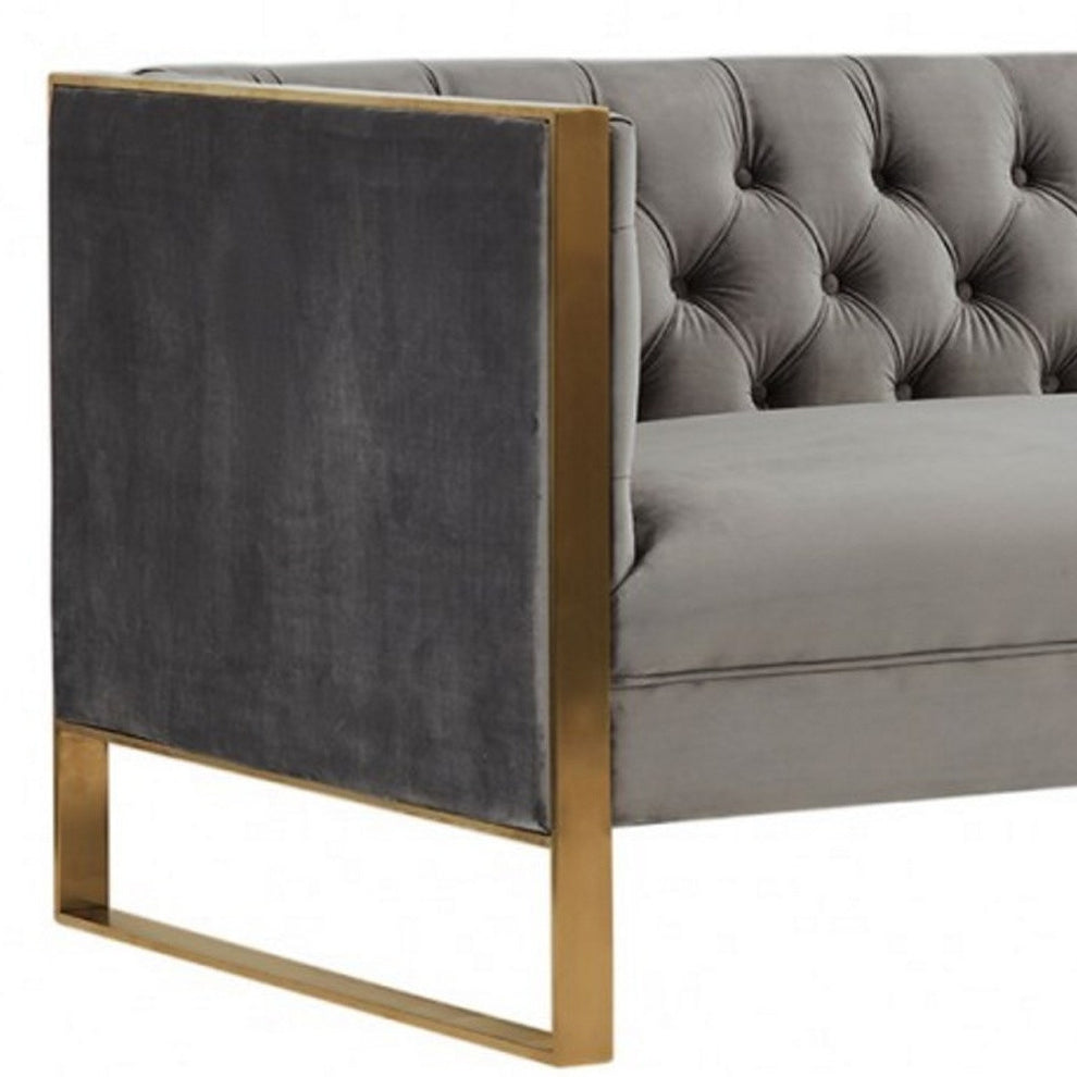 Gray Velvet Sofa With Gold Legs By Homeroots | Sofas | Modishstore - 2