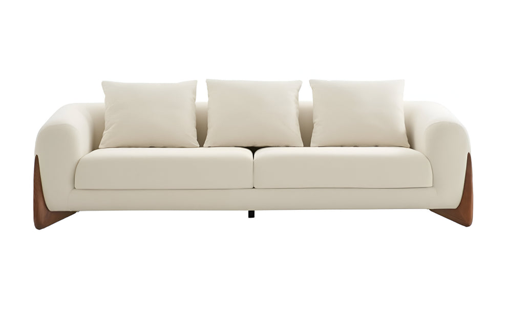 Cream Fabric Sofa With Wood Brown Legs By Homeroots | Sofas | Modishstore - 6