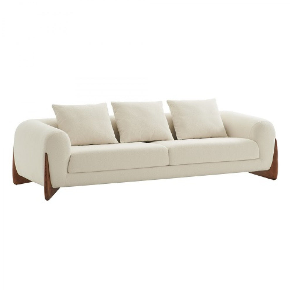 Cream Fabric Sofa With Wood Brown Legs By Homeroots | Sofas | Modishstore - 2