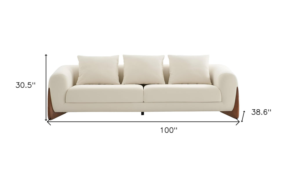 Cream Fabric Sofa With Wood Brown Legs By Homeroots | Sofas | Modishstore - 5