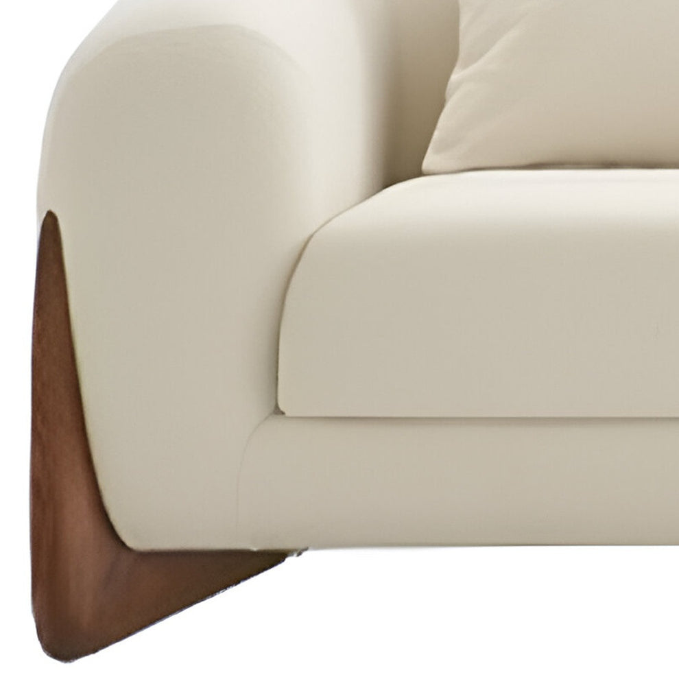 Cream Fabric Sofa With Wood Brown Legs By Homeroots | Sofas | Modishstore - 3