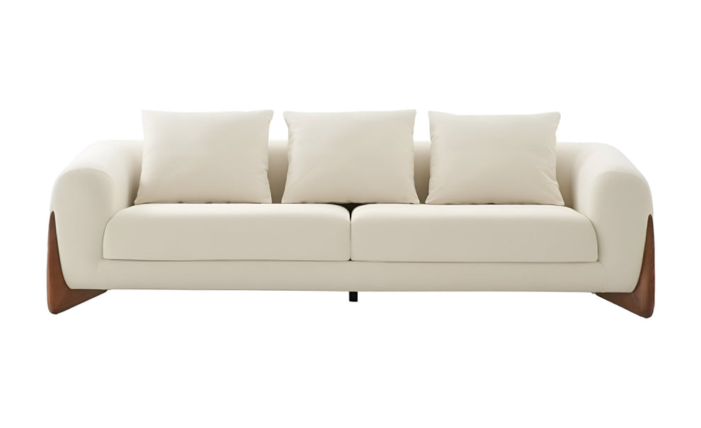 Cream Fabric Sofa With Wood Brown Legs By Homeroots | Sofas | Modishstore - 4