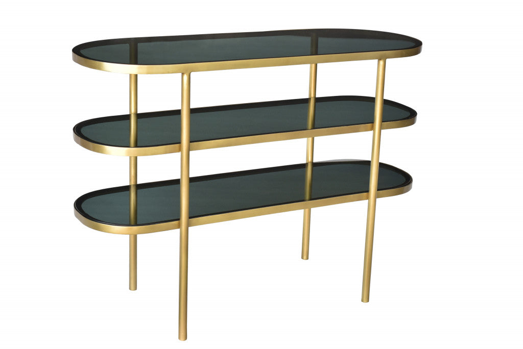 Black and Gold Glass Oval Console Table With Storage By Homeroots | Console Tables | Modishstore - 1