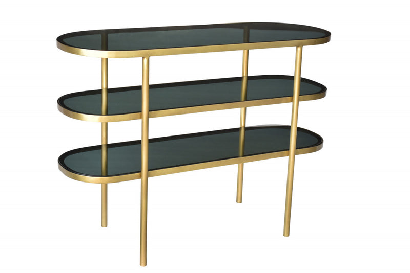 Black and Gold Glass Oval Console Table With Storage By Homeroots | Console Tables | Modishstore - 1