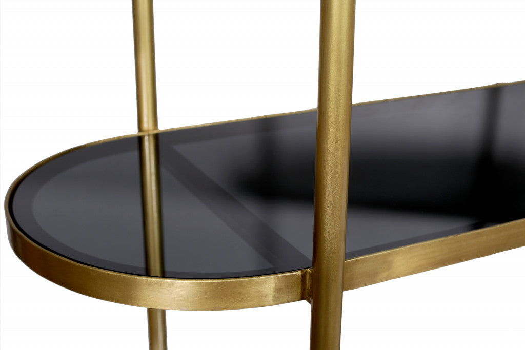 Black and Gold Glass Oval Console Table With Storage By Homeroots | Console Tables | Modishstore - 2