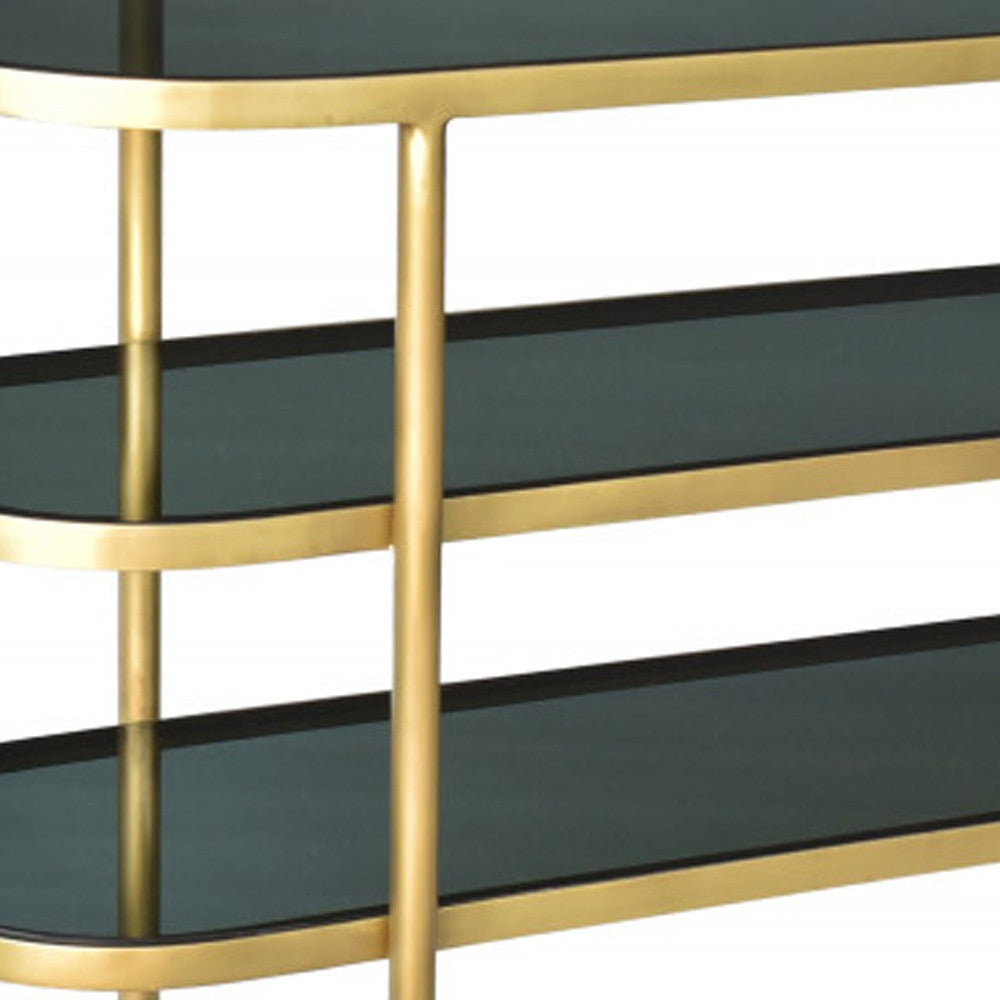 Black and Gold Glass Oval Console Table With Storage By Homeroots | Console Tables | Modishstore - 3