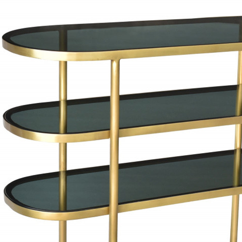 Black and Gold Glass Oval Console Table With Storage By Homeroots | Console Tables | Modishstore - 4