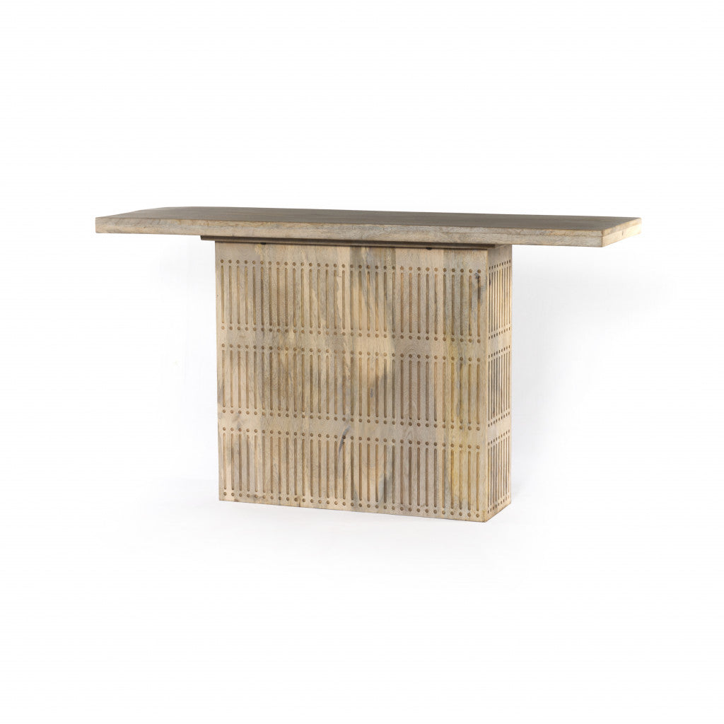 Ivory Solid Wood Distressed Pedestal Console Table By Homeroots | Console Tables | Modishstore - 1