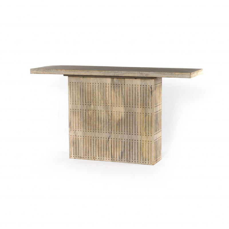 Ivory Solid Wood Distressed Pedestal Console Table By Homeroots | Console Tables | Modishstore - 1