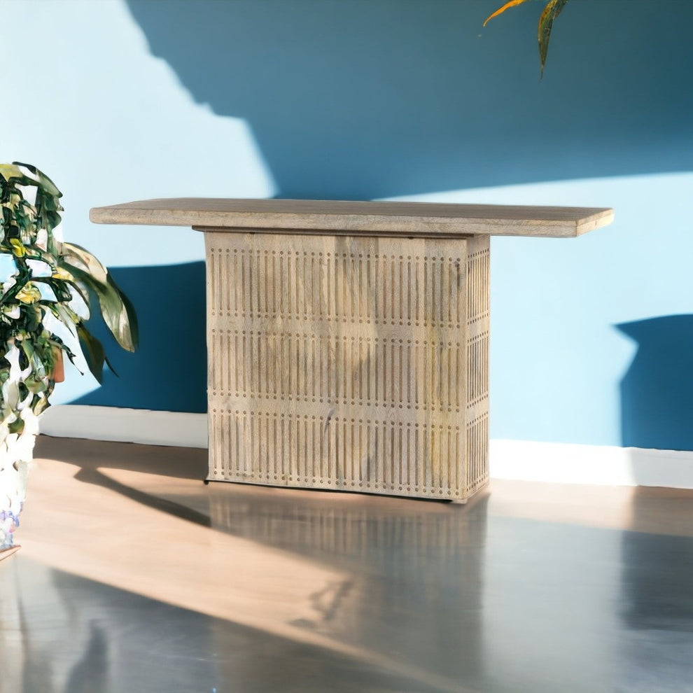 Ivory Solid Wood Distressed Pedestal Console Table By Homeroots | Console Tables | Modishstore - 4