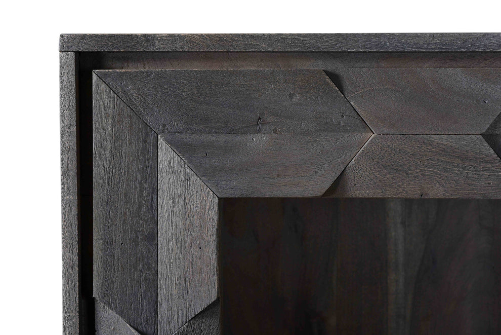 Gray Distressed Solid Wood Three Tier Bookcase with Two Doors By Homeroots | Bookcases | Modishstore - 5