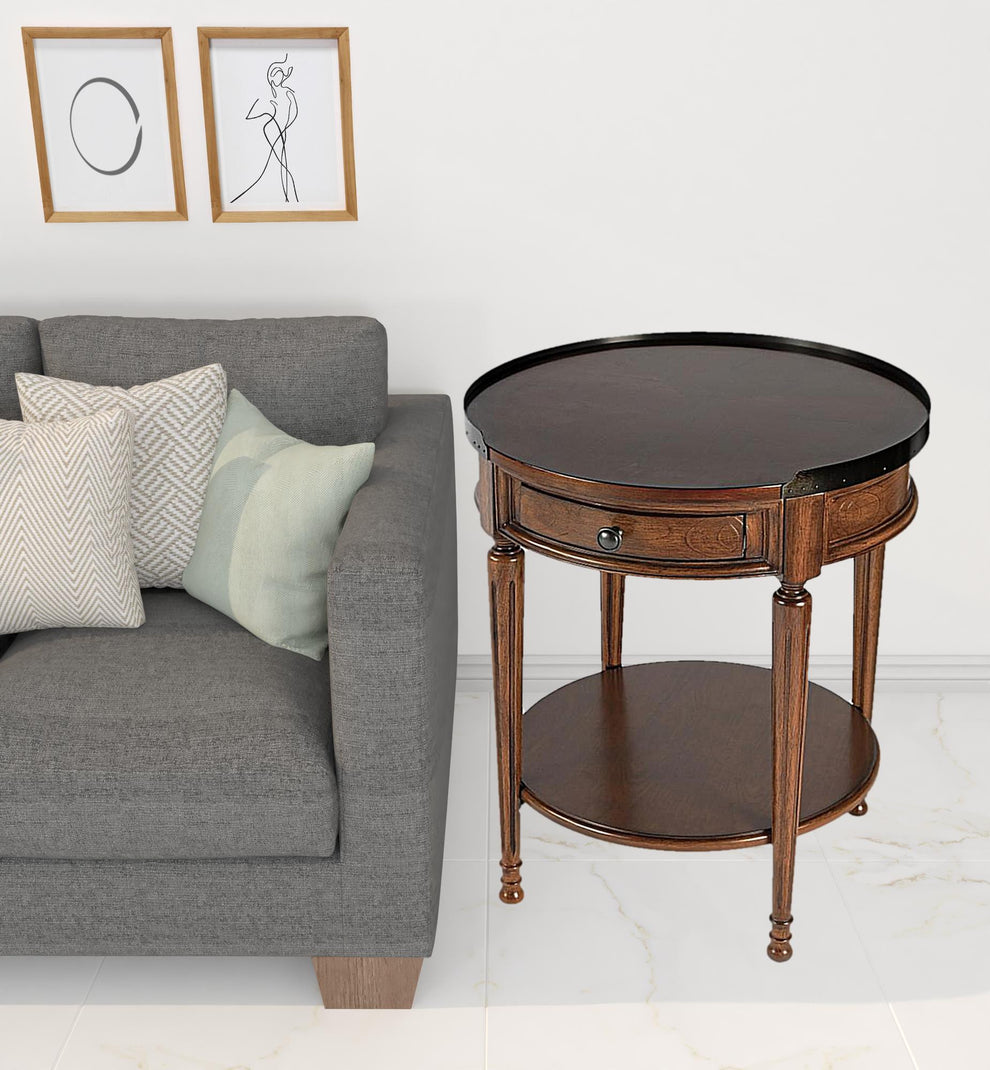 Medium Brown Manufactured Wood Round End Table With Drawer And Shelf By Homeroots | End Tables | Modishstore - 5