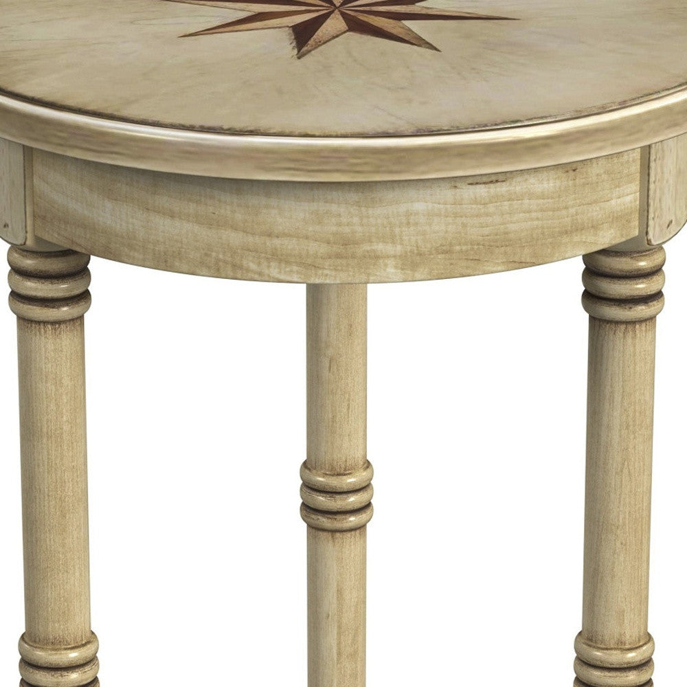 Beige Distressed Wood Round End Table By Homeroots | End Tables | Modishstore - 5
