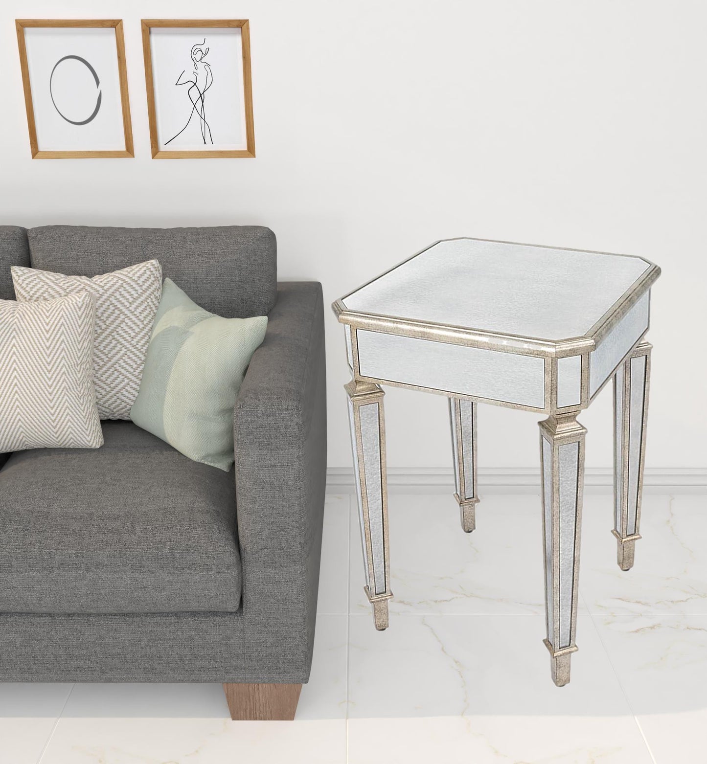 Silver Distressed Glass Square End Table By Homeroots | End Tables | Modishstore - 6