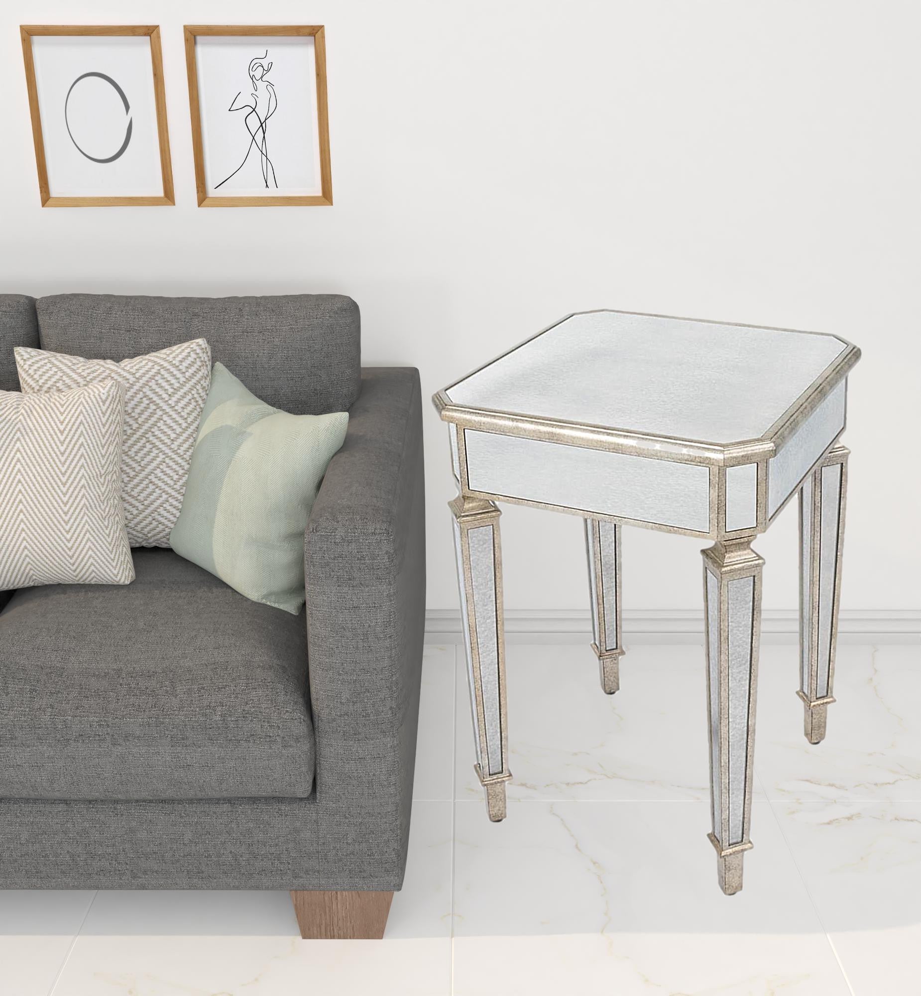 Silver Distressed Glass Square End Table By Homeroots | End Tables | Modishstore - 6