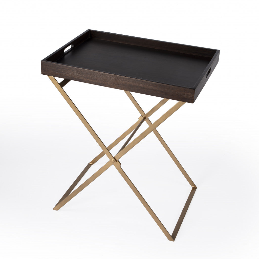 Gold And Walnut Solid Wood Rectangular End Table By Homeroots | End Tables | Modishstore - 1