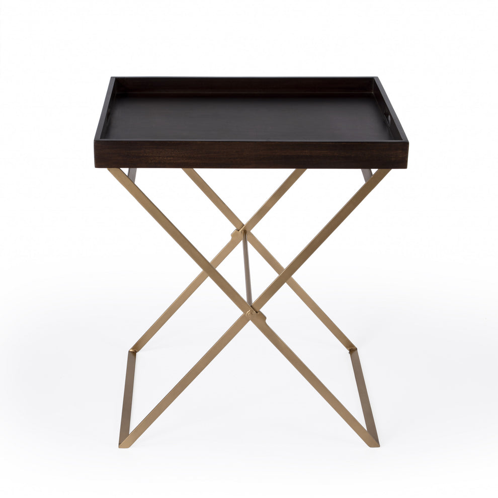 Gold And Walnut Solid Wood Rectangular End Table By Homeroots | End Tables | Modishstore - 2