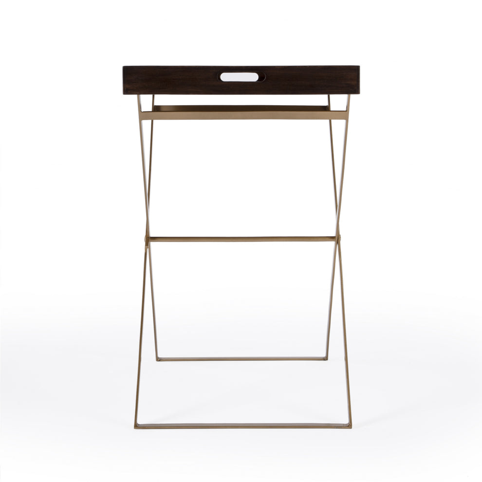 Gold And Walnut Solid Wood Rectangular End Table By Homeroots | End Tables | Modishstore - 4
