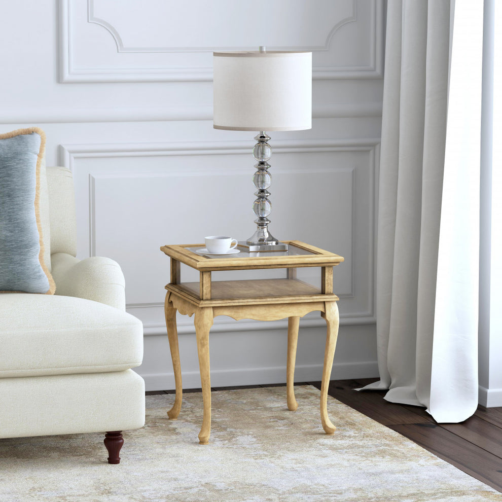Beige Distressed Glass And Solid Wood End Table By Homeroots | End Tables | Modishstore - 8