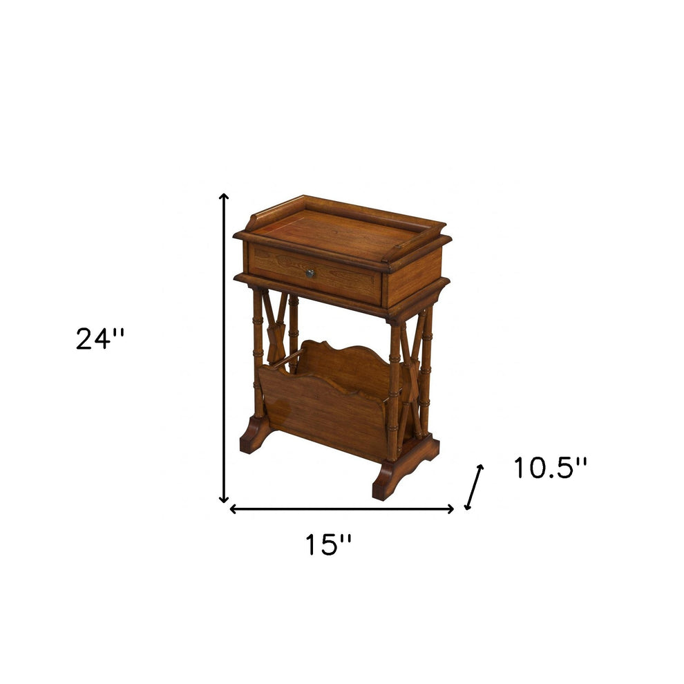 Brown Solid and Manufactured Wood End Table With Drawer With Magazine Holder By Homeroots | End Tables | Modishstore - 7