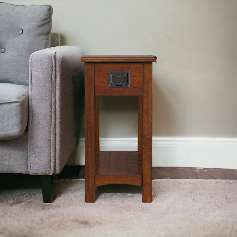 Light Brown Manufactured Wood Rectangular End Table With Drawer And Shelf By Homeroots | End Tables | Modishstore - 2