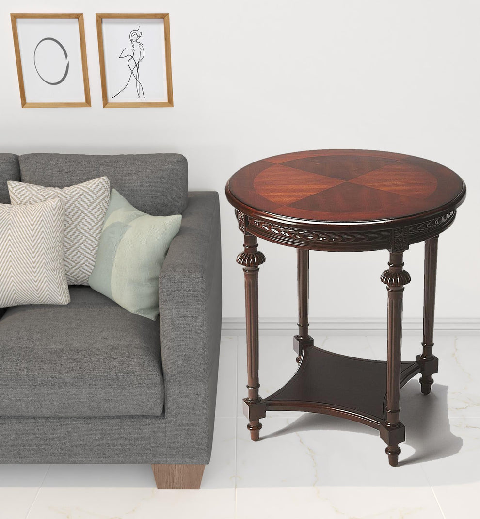 Dark Brown Manufactured Wood Round End Table With Shelf By Homeroots | End Tables | Modishstore - 2