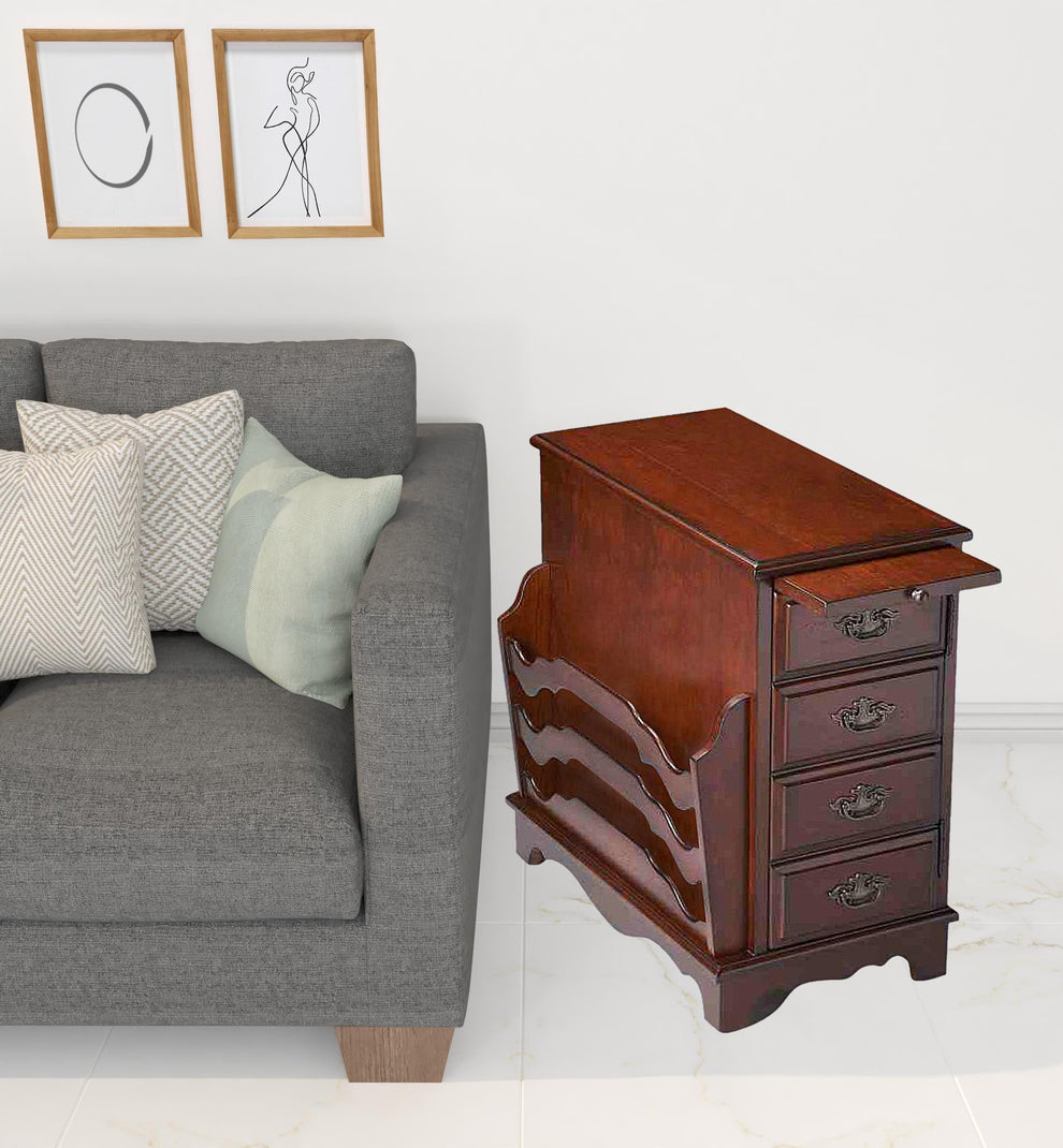 Dark Brown Manufactured Wood Rectangular End Table With Four Drawers By Homeroots | End Tables | Modishstore - 2