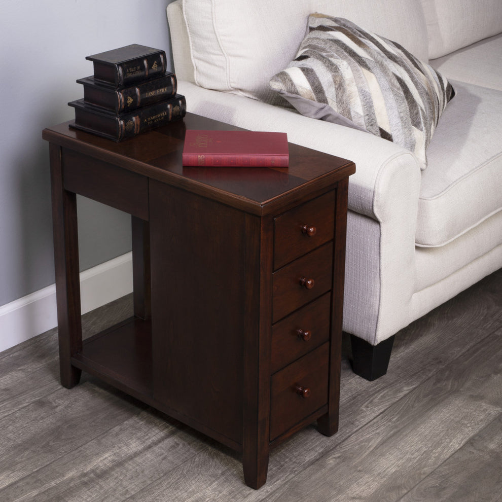 Dark Brown Manufactured Wood Rectangular End Table With Four Drawers And Shelf By Homeroots | End Tables | Modishstore - 7