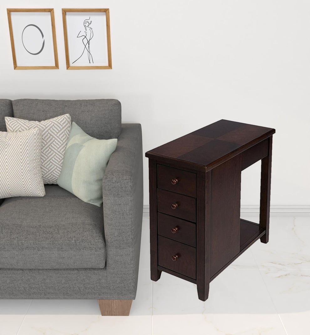 Dark Brown Manufactured Wood Rectangular End Table With Four Drawers And Shelf By Homeroots | End Tables | Modishstore - 6