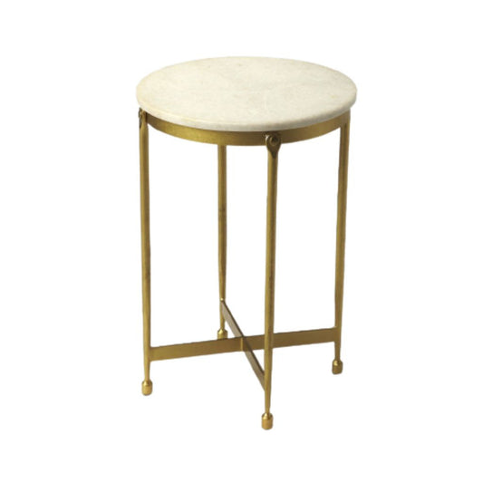 Antiqued Gold And White Marble Round End Table By Homeroots | End Tables | Modishstore - 1