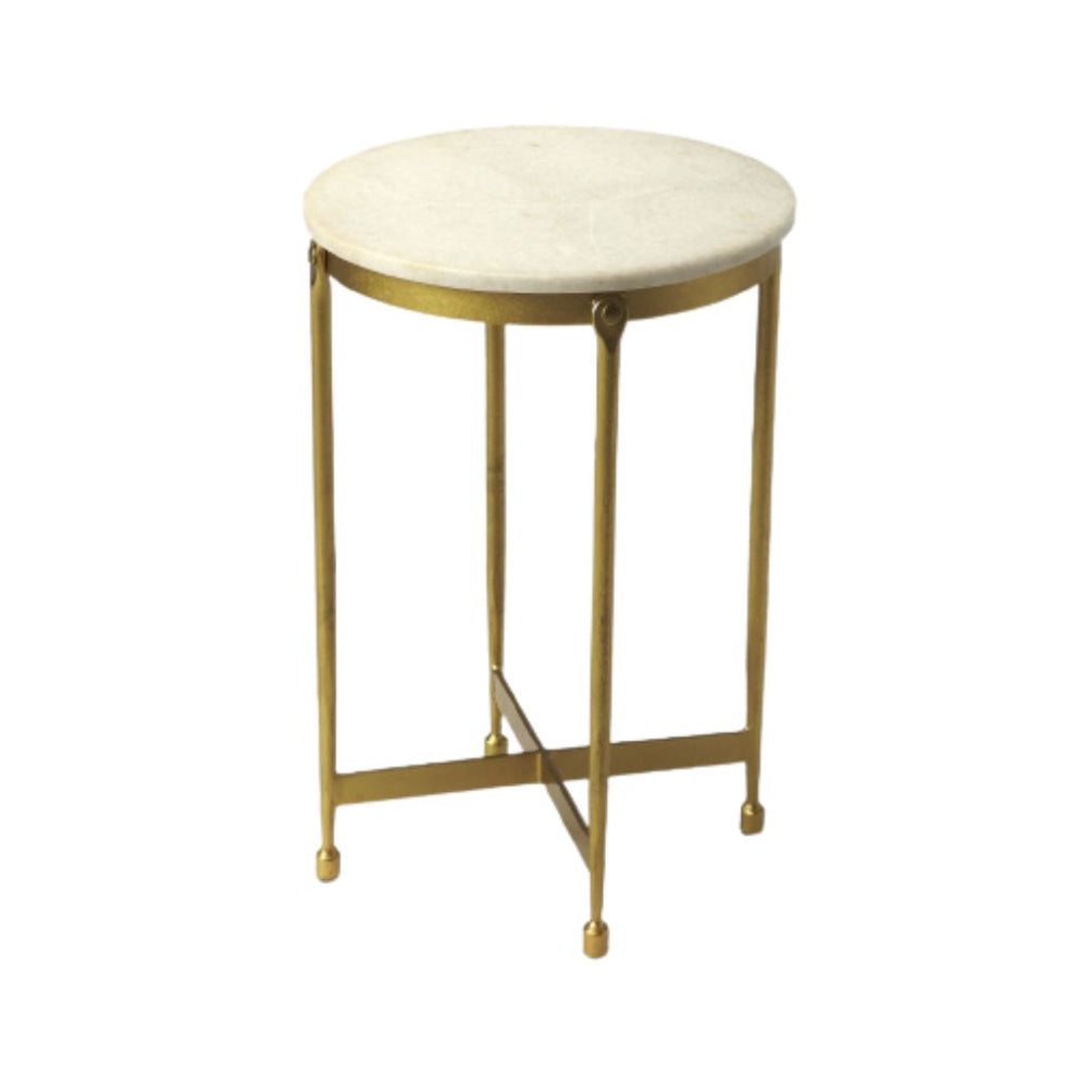 Antiqued Gold And White Marble Round End Table By Homeroots | End Tables | Modishstore - 2
