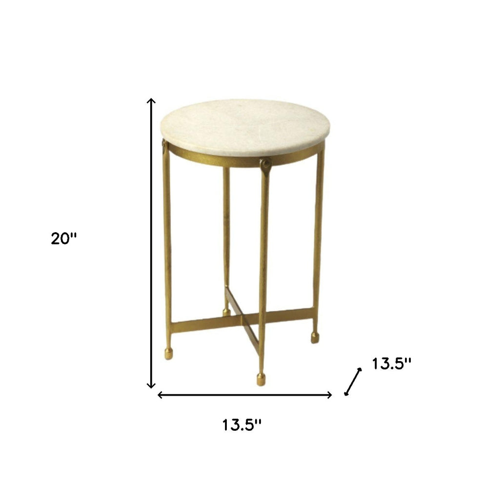 Antiqued Gold And White Marble Round End Table By Homeroots | End Tables | Modishstore - 5