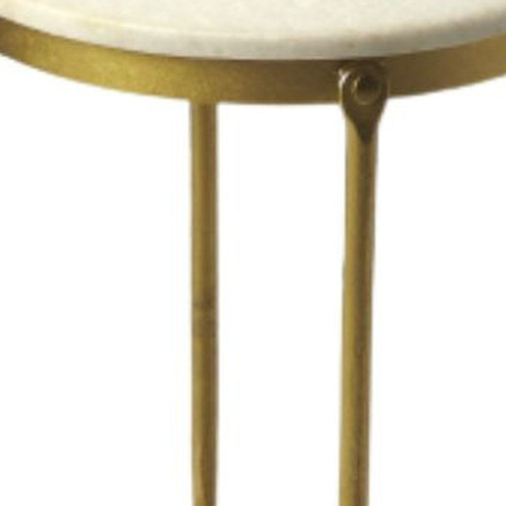 Antiqued Gold And White Marble Round End Table By Homeroots | End Tables | Modishstore - 4