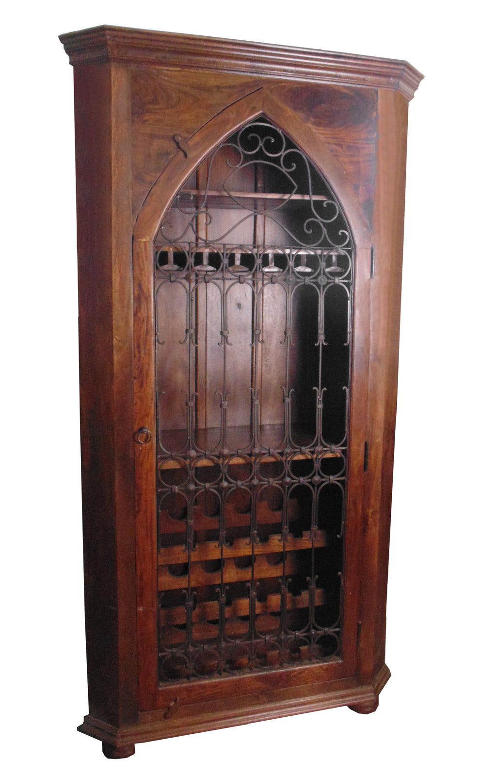 Dark Brown Solid Wood And Iron Bar Cabinet With Three Shelves By Homeroots | Cabinets | Modishstore - 2