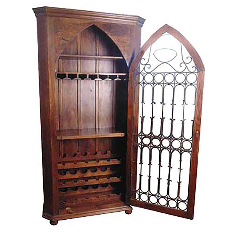 Dark Brown Solid Wood And Iron Bar Cabinet With Three Shelves By Homeroots | Cabinets | Modishstore - 3