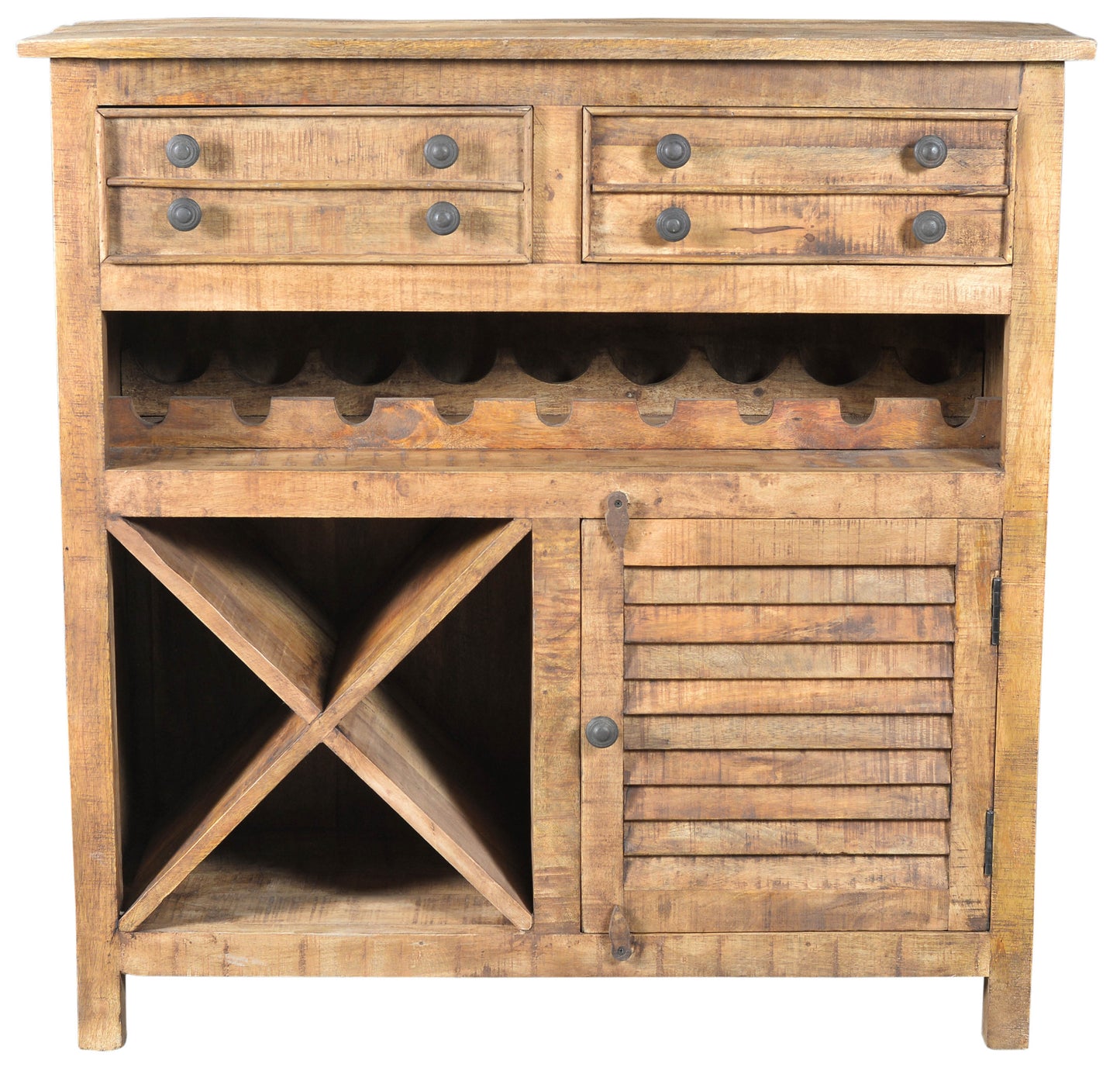 Rustic Natural Solid Wood 2 Door Wine Bar Cabinet By Homeroots | Cabinets | Modishstore - 2