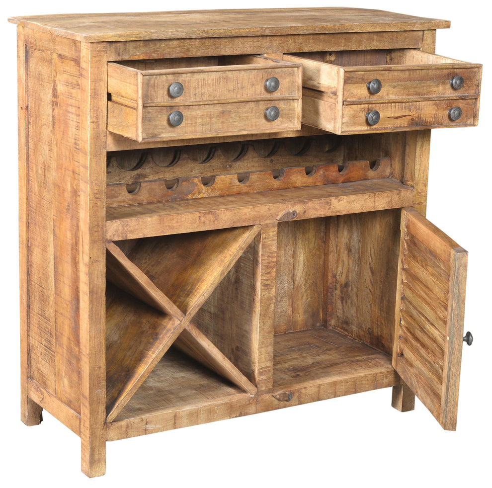 Rustic Natural Solid Wood 2 Door Wine Bar Cabinet By Homeroots | Cabinets | Modishstore - 3